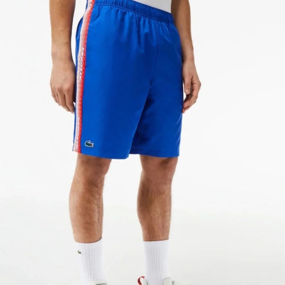 Lacoste Sport Mens XXLarge Blue White Red Side Stripe Athletic Casual Shorts NWT - Picture 1 of 13